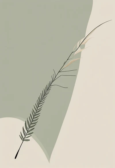 Crescent Fern, a single fern frond on sage and cream