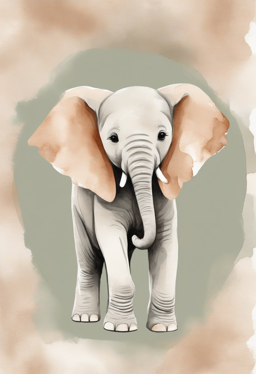 Boho nursery print of a baby elephant in warm neutral tones