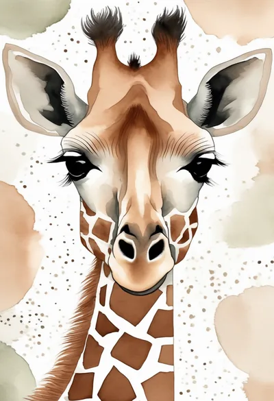 Boho nursery print of a baby giraffe in warm neutral tones