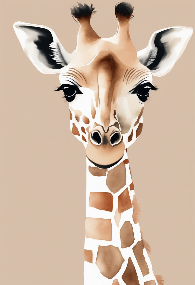 Boho nursery print of a baby giraffe in warm neutral tones