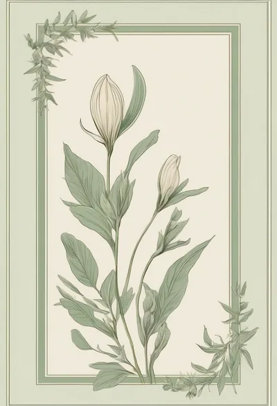 Botanical frame wall art, a ruled sage border with a single stem and two closed buds