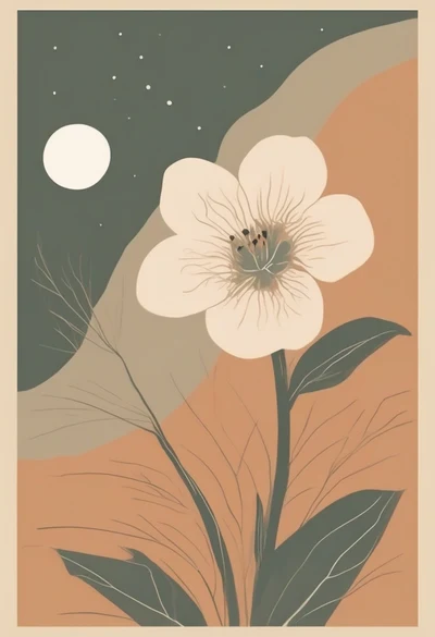 Night Bloom, a cream flower under a pale moon